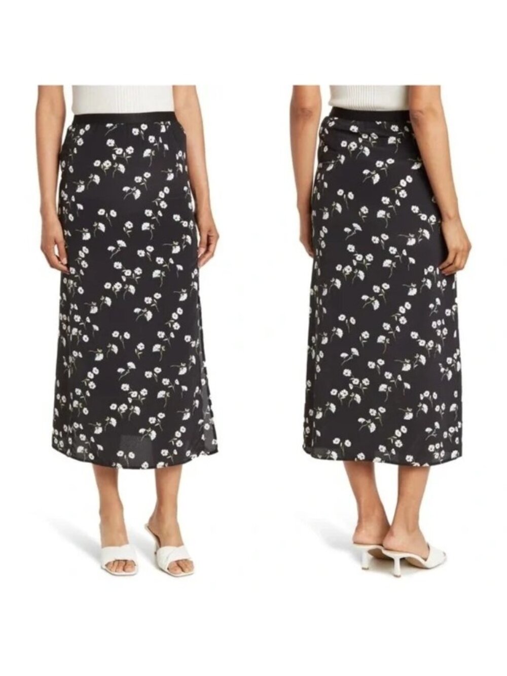 Womens L Floral Black Daisy Cottage Core Peasant Midi Skirt Sanctuary So Sweet
